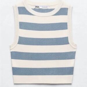 Zara Cropped Knit Tank Top Striped